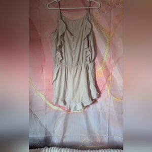 Silk Beige Ruffled Sleeveless Romper